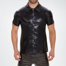 Gay Men's Black Classic Shirt Genuine Lambskin Leather Shirt Real Leather Shirt