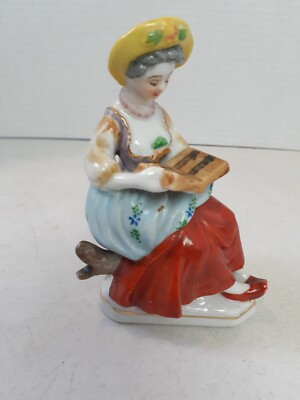 Hand Painted 1940's Figurine Victorian Lady Reading Book 5''  Made Occupied Japan