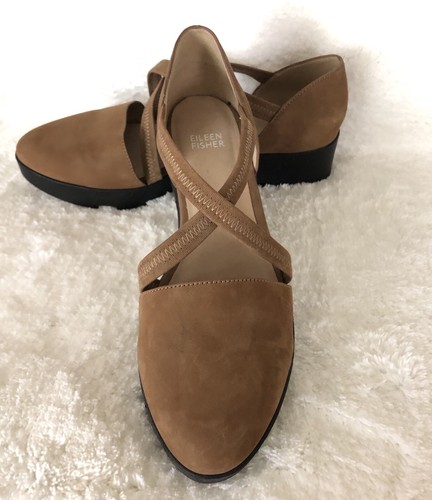 Eileen Fisher Suede Nubuck Tan Cross strap Platform Wedge Sandals Size 9 $240 - 第 3/6 張圖片