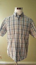 Eddie Bauer Men's Short Sleeve Button Down Blue Plaid Shirt, Medium