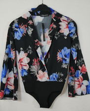 TRAUMHAFTER Blusen Body Bodysuit Schwarz Blumen Elegant Größe DE 36/38 NEU!