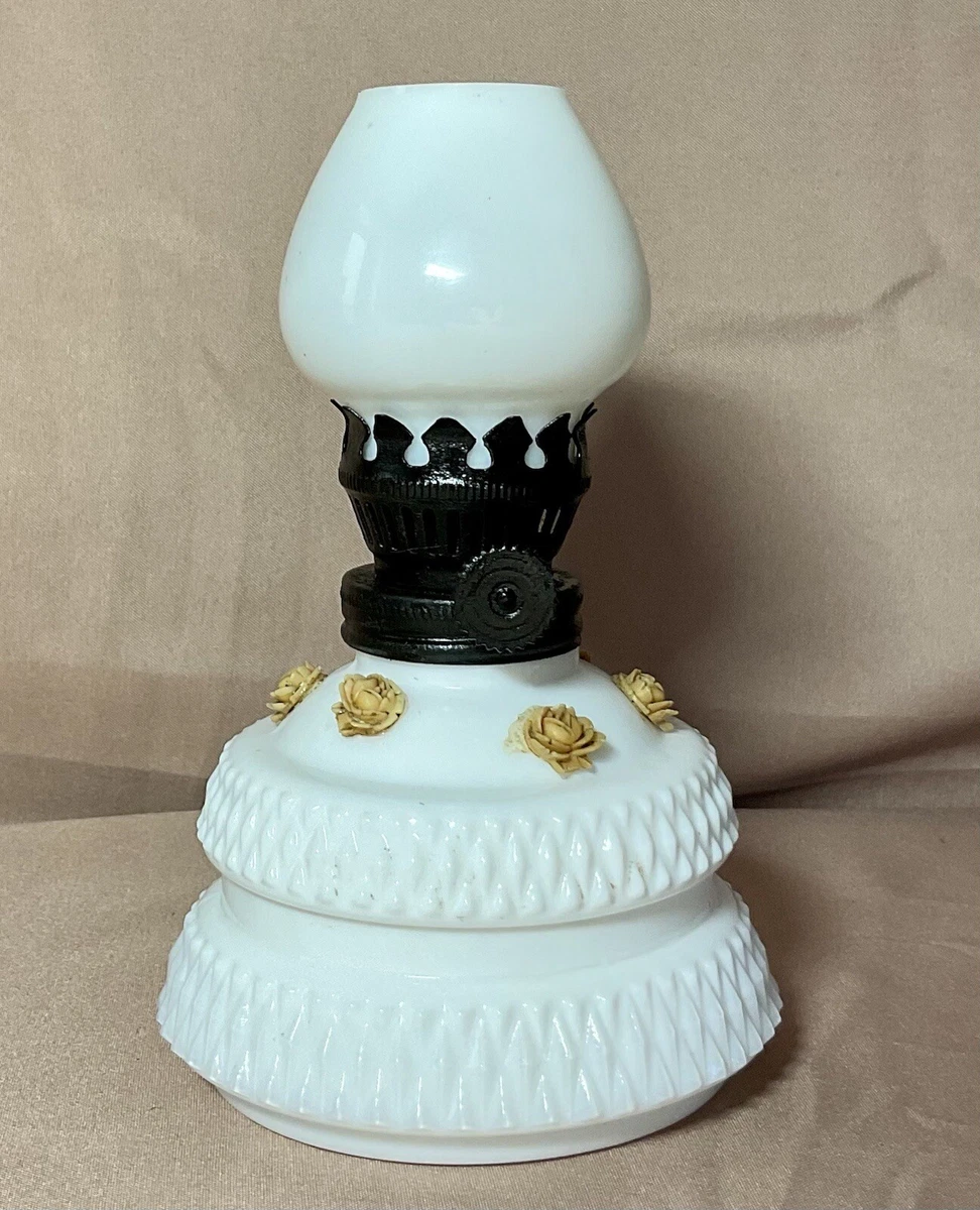 Vintage Milk Glass Hobnail Kelly Nursey Oil Lamp with Ceramic