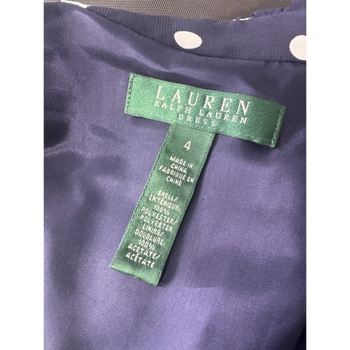 Lauren Ralph Lauren Navy Polka Dot Wrap Dress Navy Blue Chiffon Women 4 Classic - Picture 6 of 6