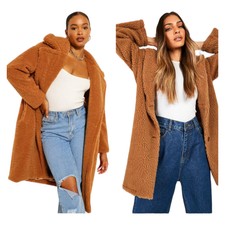 Lush Light Brown Button Front Long Teddy Coat Teddy Jacket Large Cozy Winter