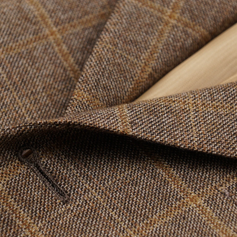 NWT $3295 D'AVENZA Brown and Gold Check Soft Wool-Cashmere Sport Coat 40 R - Image 3 of 4