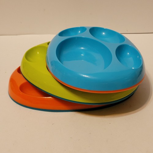 Nonskid Divided Baby Plates - Set of 3 - Boon, By Tomy, Platters, 3 Sections Ea. - Picture 2 of 4