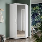 High Gloss Corner Wardrobe Door Cupboard White with Mirror Hanging Rail Shelves