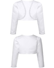 Kids Girls Shrug Bolero Beads Satin Long Sleeve Wedding Communion Cardigan Tops