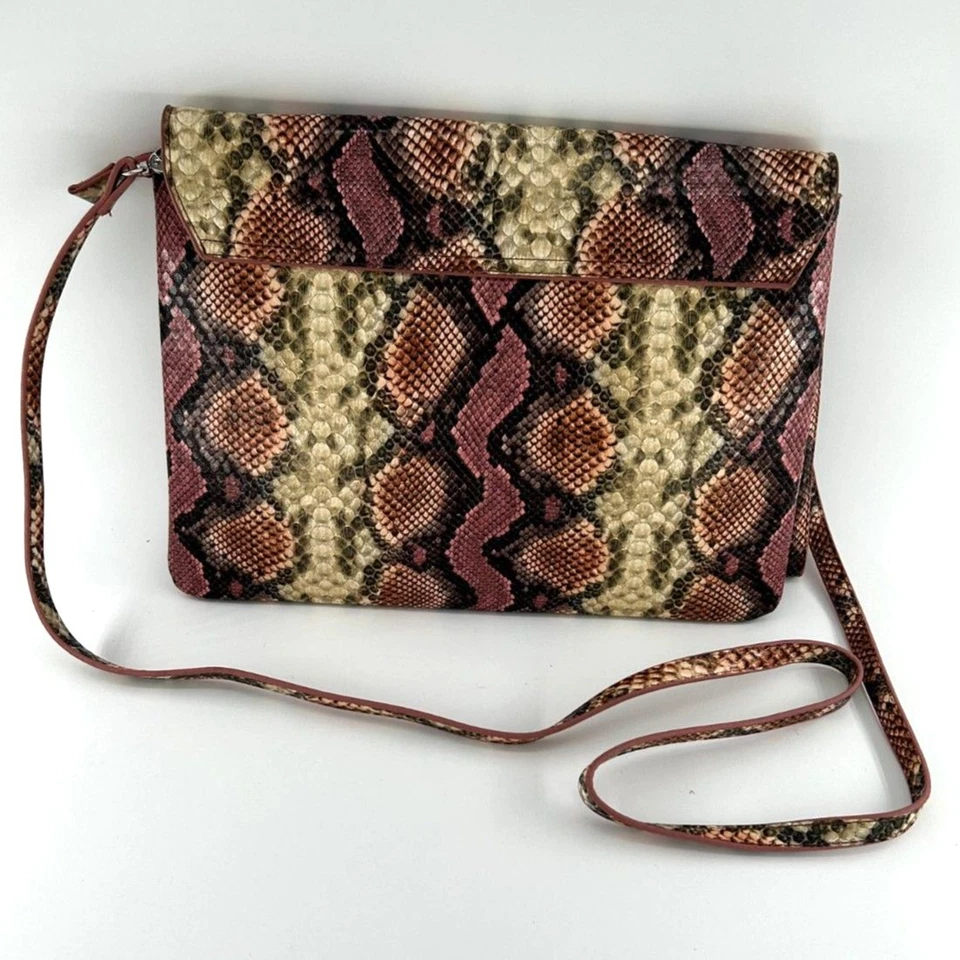 Betty Barclay Faux Snake Skin Crossbody Bag with Wristlet Handle Pink Tan Green - Image 3 of 4