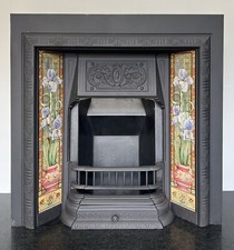 Original Restored Antique Cast Iron Victorian Tiled Insert Fireplace (AF276)