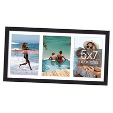 Collage Picture Frame, Display Pictures 3 5x7 with Mat or Without 8x16 Black