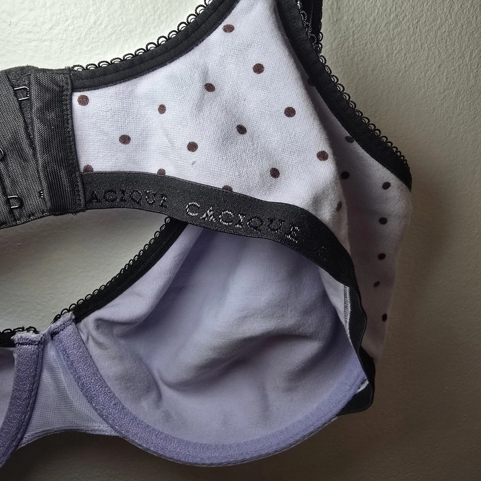 Cacique Plunge Womens 42DD Black white Polka Dot Bra Underwire french balconette - Image 4 of 4