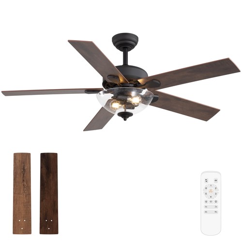 52 Inch Ceiling Fans with Lights and Remote, Farmhouse Rustic Ceiling ...