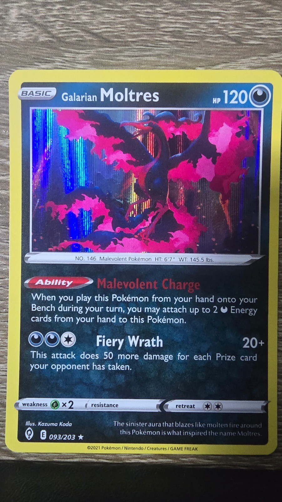 Galarian Moltres Holo SWSH07: Evolving Skies 093/203 NM