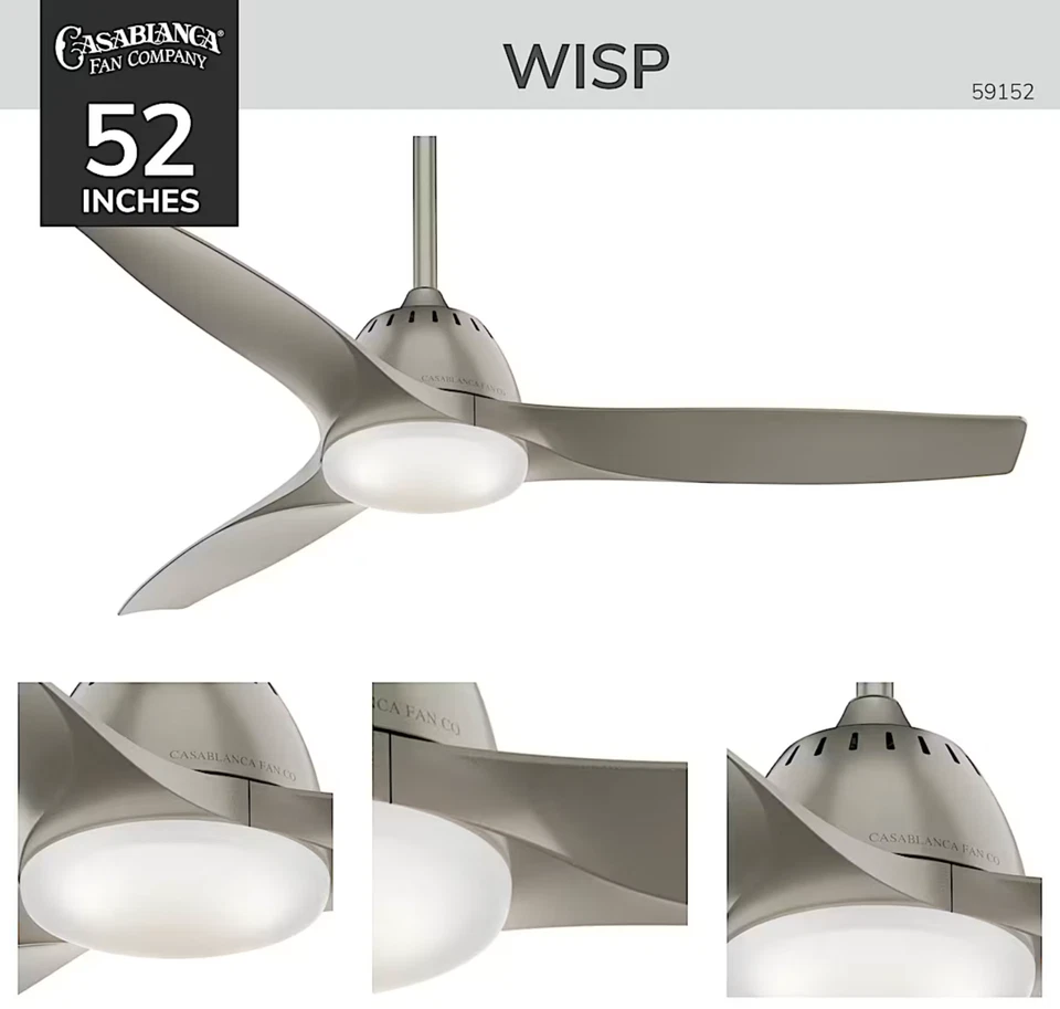 NEW Casablanca Wisp 52" Modern Ceiling Fan - Pewter, LED Light, Remote, 59152 - Image 3 of 4