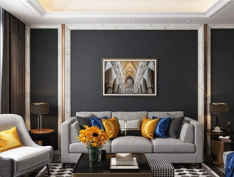 Papel pintado negro de 15,8" x 400" película autoadhesiva pelar y pegar papel tapiz negro... Foto 2 de 4