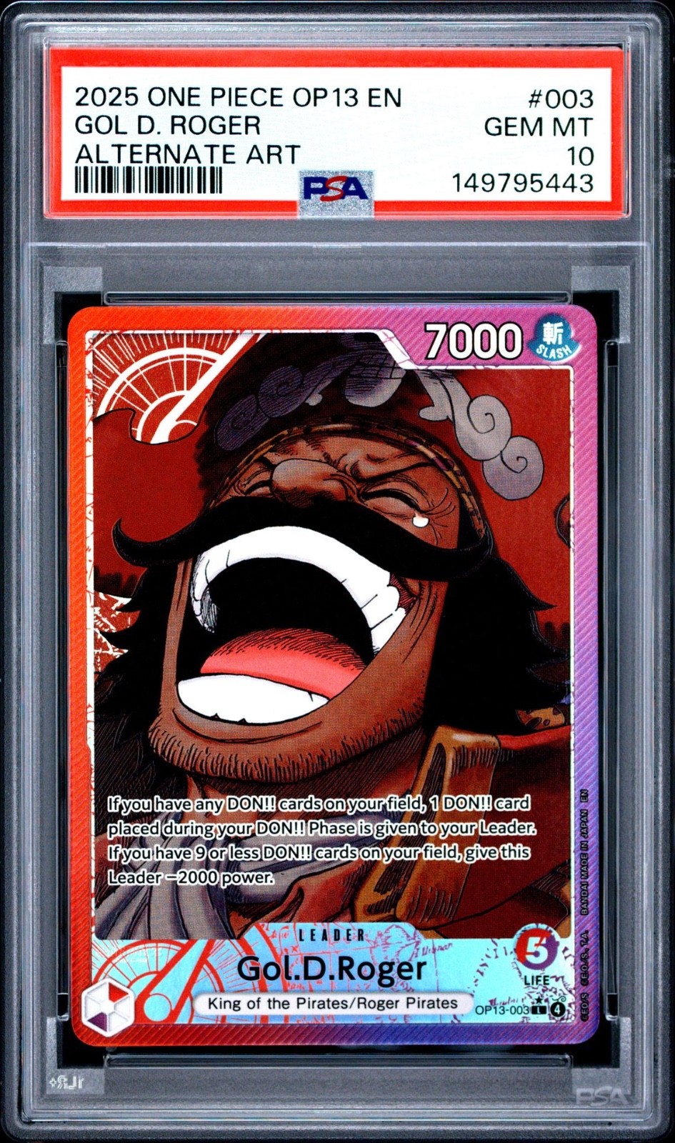 One Piece En Gol D Roger Alternate Art OP13-003 PSA 10 Gem Mint