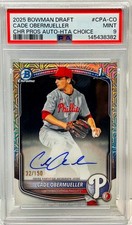 2025 Bowman Chrome Cade Obermueller RC Refractor /150 PSA 9 Mint On-Card Auto P