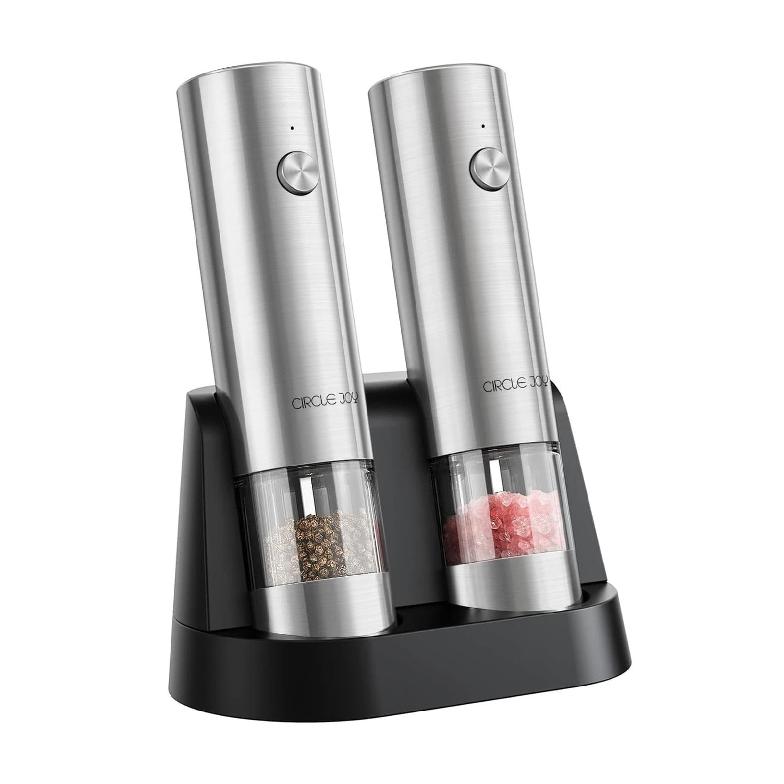 Salt and Pepper Grinder Set with Charging Base, Rechargeable 2-in-1 Base -...
