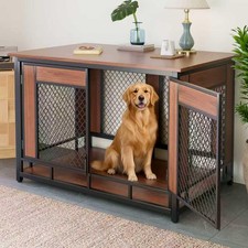 Dog Crate Furniture, 46'' Wooden Dog Kennel Furniture Indoor with Double Door...