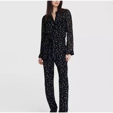 Rag Bone Ina Floral Jumpsuit Size 2 NWT Silk Blend Navy Floral Utility