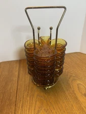 Vintage Tiara by Indiana Glass Set of 7 Club Shaped Nut Dishes Ashtrays Amber