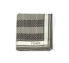 FENDI Handkerchief Men Blue Cotton Art Logo Plaid Plain Pocket Square 17.5”