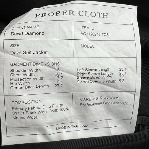 Proper Cloth Current Black 2Btn Super 110's Merino Wool Slim Fit Suit 40R - Picture 8 of 8