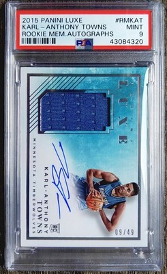 KARL ANTHONY TOWNS 2015-16 PANINI LUXE AUTO JERSEY PSA 9 MINT #09/49 🏆NY CHAMPS