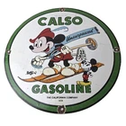 Vintage Calso Gasoline Sign - Mickey Mouse Porcelain Skiing Gas Oil Pump Sign