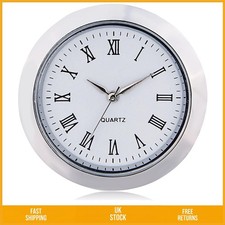 Miniature Round Quartz Clock Insert White Face Roman Numerals 1 7/16" 35mm