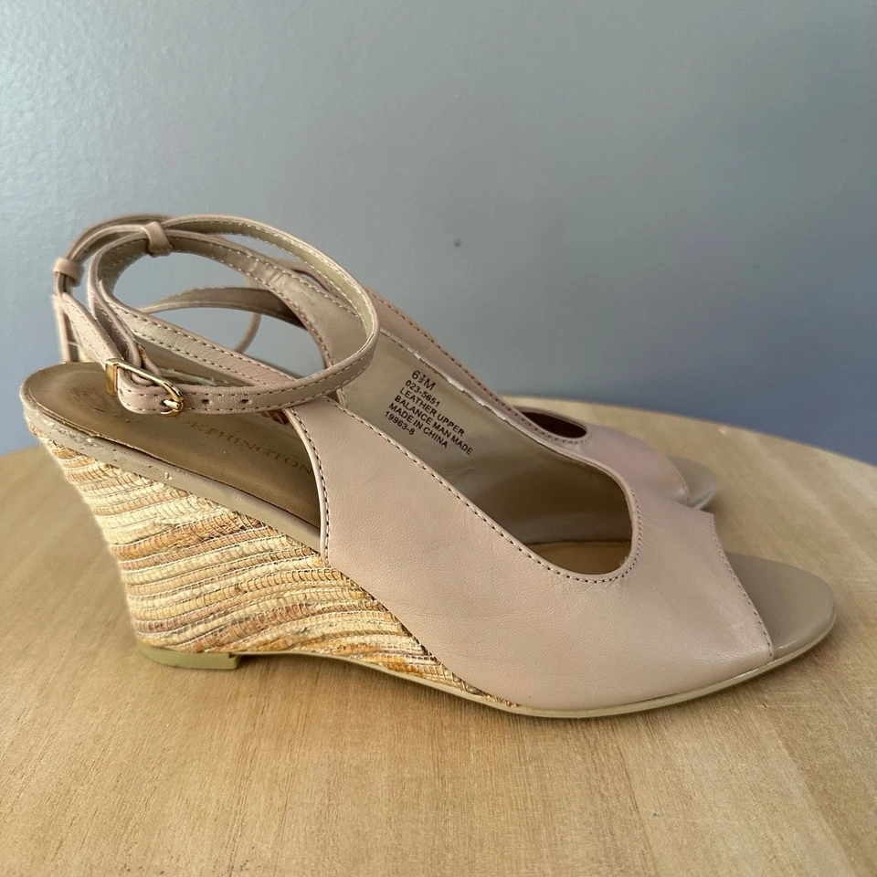 Sandalias Worthington para mujer de cuero beige con correa en el tobillo y tacón de cuña talla 6,5 Foto 4 de 4