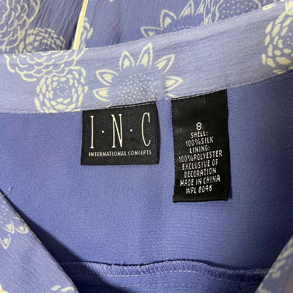 INC 100% 真丝花卉中裙紫色 Periwinkle 尺寸 8 Y2K 小号童话小屋 — 第 3/4 张图片