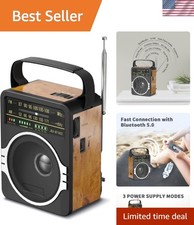 Classic Portable FM/AM Radio with Bluetooth 5.0 - 5W Loudspeaker  Retro Style