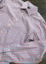 Gitman Bros Mens Medium Blue & Red Plaid Button Up Shirt Made in USA