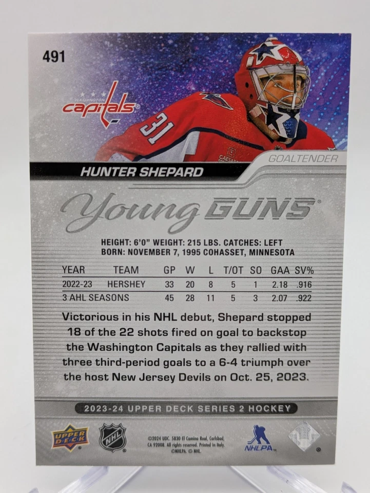 💥 2023-24 Upper Deck Series 2 - Young Guns #491 Hunter Shepard Rookie; Capitals - Image 2 of 2