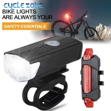 USB Rechargeable Bike Light Front Light Red Taillight Easy to Install 3 Modes ,