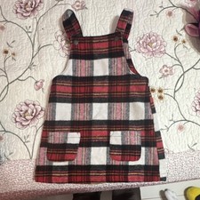 Girls Plaid Overall Dress Red Black White Sleeveless Knee Length with Pockets