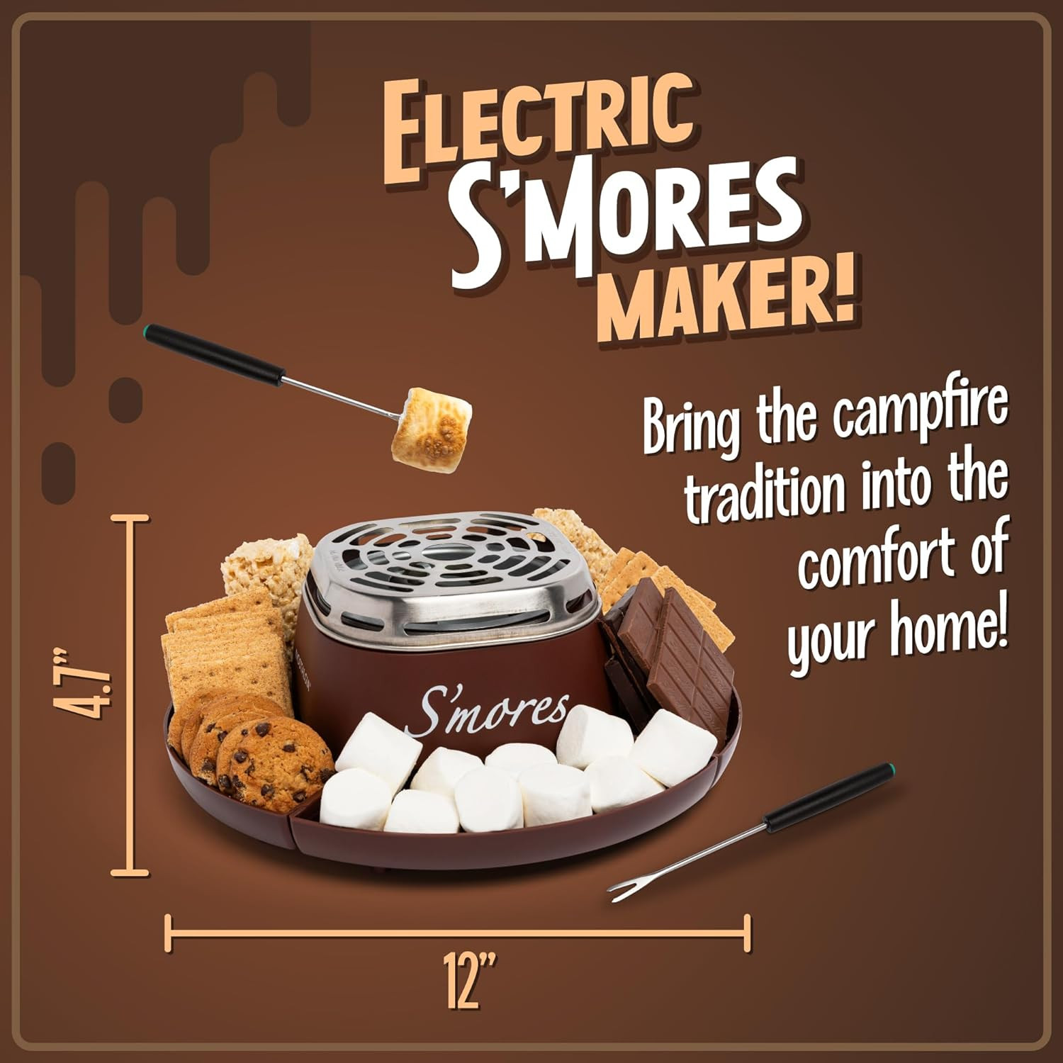 Tabletop Indoor Electric S'Mores Maker - Smores Kit with Marshmallow Roasting St
