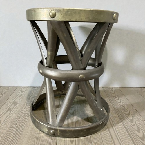 Vintage Brass Lattice Stool Side Table Drum hour glass Hollywood Regency MCM 60s