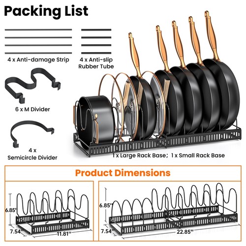 Pots and Pans Organizer Rack for under Cabinet, Expandable 11.71''-22.85'' Po... - Picture 6 of 6