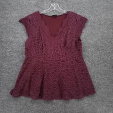 Torrid Top Womens 1 US 1X Plus Red Sleeveless Lace Peplum Stretch V Neck Blouse