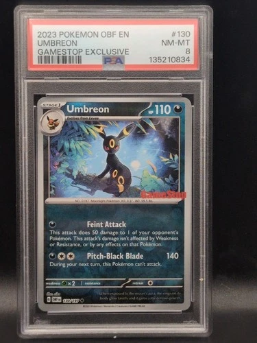 Umbreon 130 - GAMESTOP PROMO - Obsidian Flames - PSA 8 NM-MT - Reverse Holo