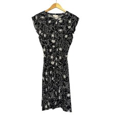 LOFT Navy Button Down Dress with Flutter Sleeves and Waist Tie size 10 NWT