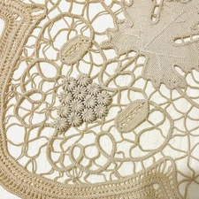 * Handmade 32” X 32” Ecru Irish Crochet Lace Grape And Leaf Pattern Table Topper