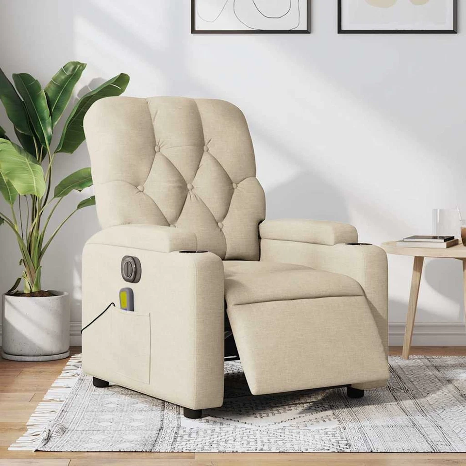 Fauteuil de Massage Inclinable Chaise Siège Salle de Séjour Crème Tissu vidaXL - Photo 4/4