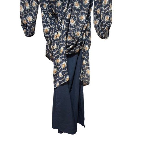 Club Monaco Tansa Kleid in tiefem Saphirblau Blumenmuster Metallic Gr. 2 - Bild 14 von 16
