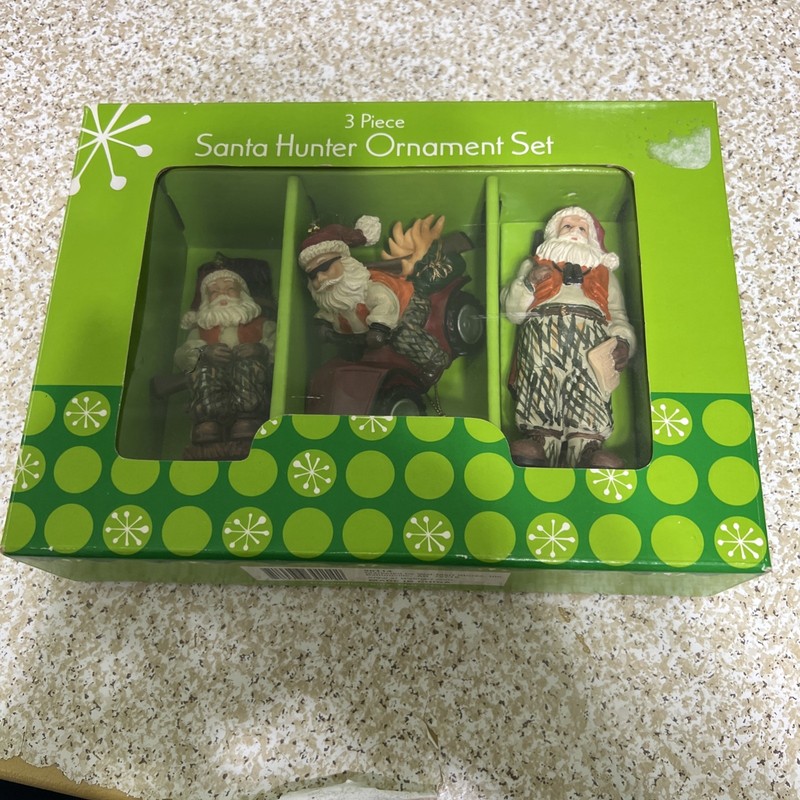 Deer Hunter Santa Resin Ornaments Set of 3