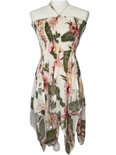 Sunny Island Hawaii Sun Dress One Size Tropical Pink Kerchief Hem Cottagecore