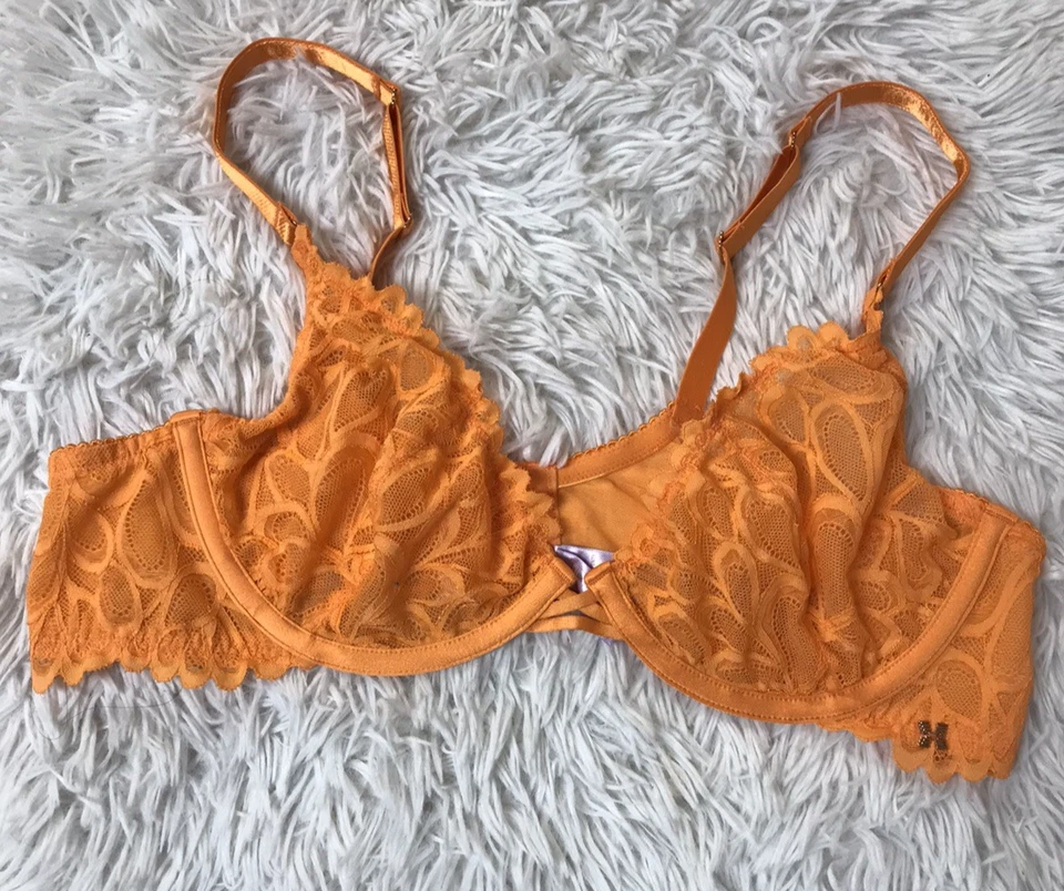 Savage X Fenty para mujer talla 40C encaje transparente con aros cierre trasero sin forro naranja Foto 2 de 4